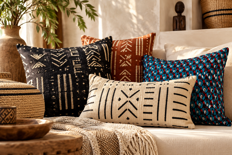Handgefertigte Kissen aus Afrika mit traditionellen Mustern und Waxprint – ADUNARTS®