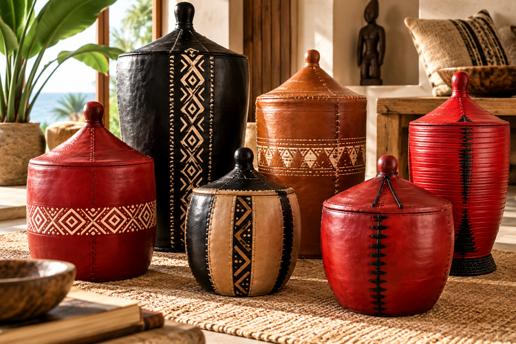 Exklusive handgefertigte Körbe aus Afrika mit Lederummantelung – ADUNARTS®