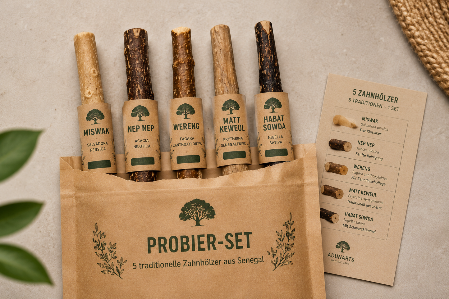 Zahnholz Probier-Set | 5 traditionelle Zahnhölzer aus Senegal