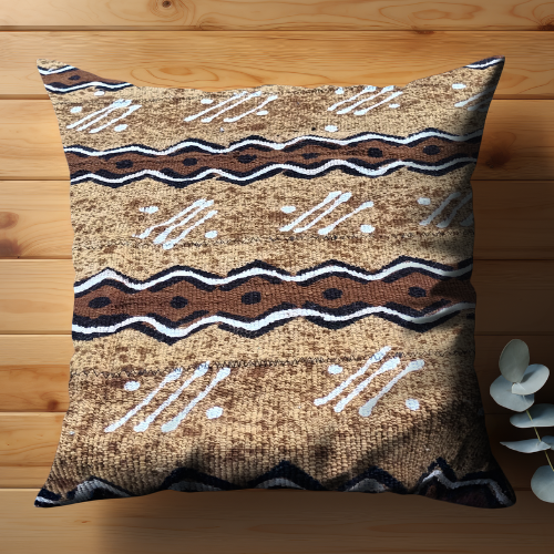 Handgefertigtes Bogolan-Kissen in Braun und Beige mit traditionellem Muster – ADUNARTS®