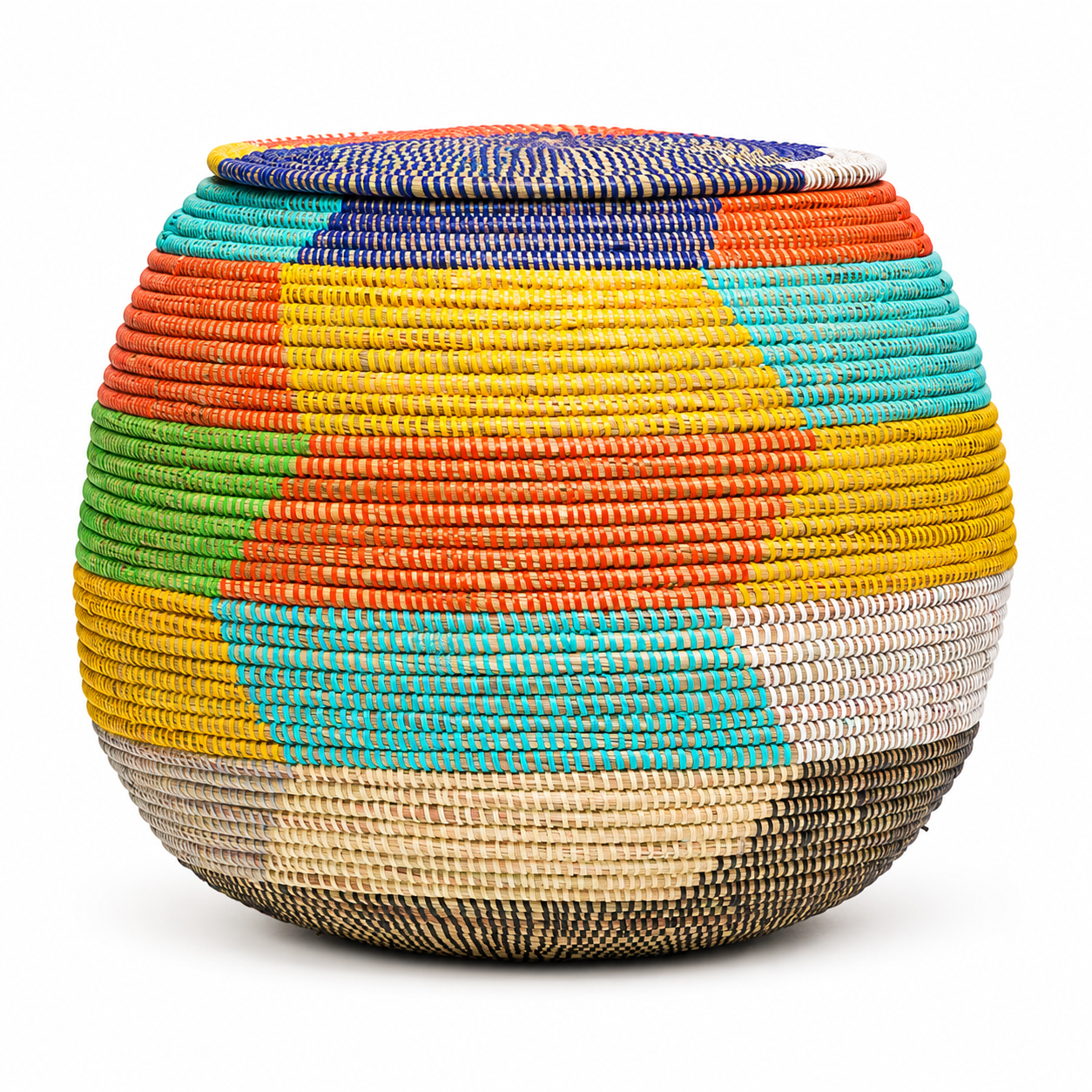 Korb Sine – Handgefertigter Aufbewahrungskorb mit Flachdeckel aus Senegal